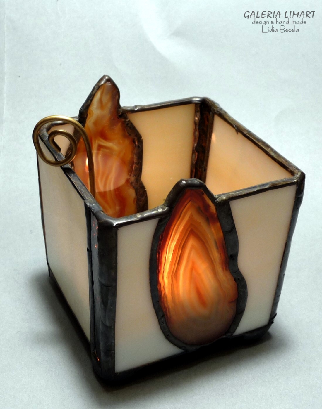 Lampion z agatami Handmade Prezent niezwykły